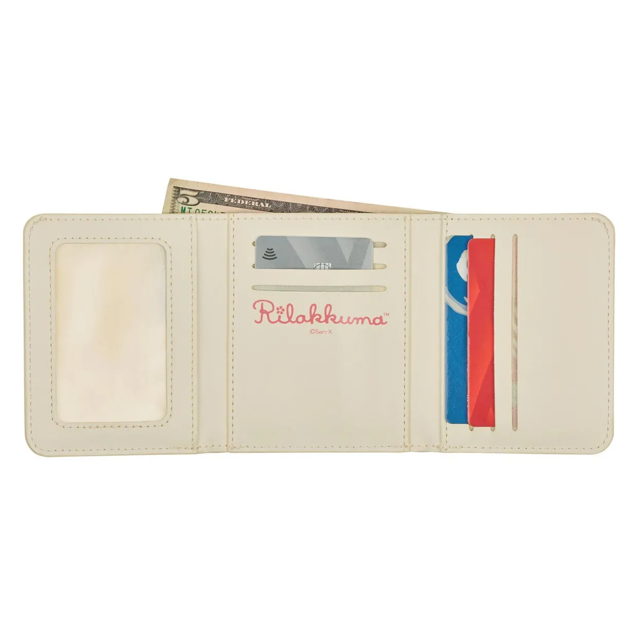 Korilakkuma Sakura Cherry Blossom Pu Leather Tri-Fold Wallet Pouch