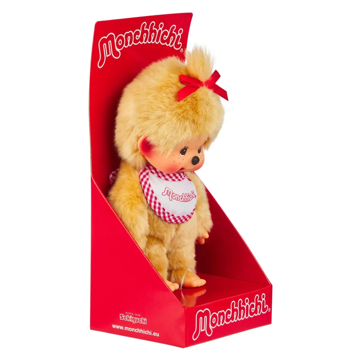 Sekiguchi Monchhichi Beige Girl With Bib - Red/White